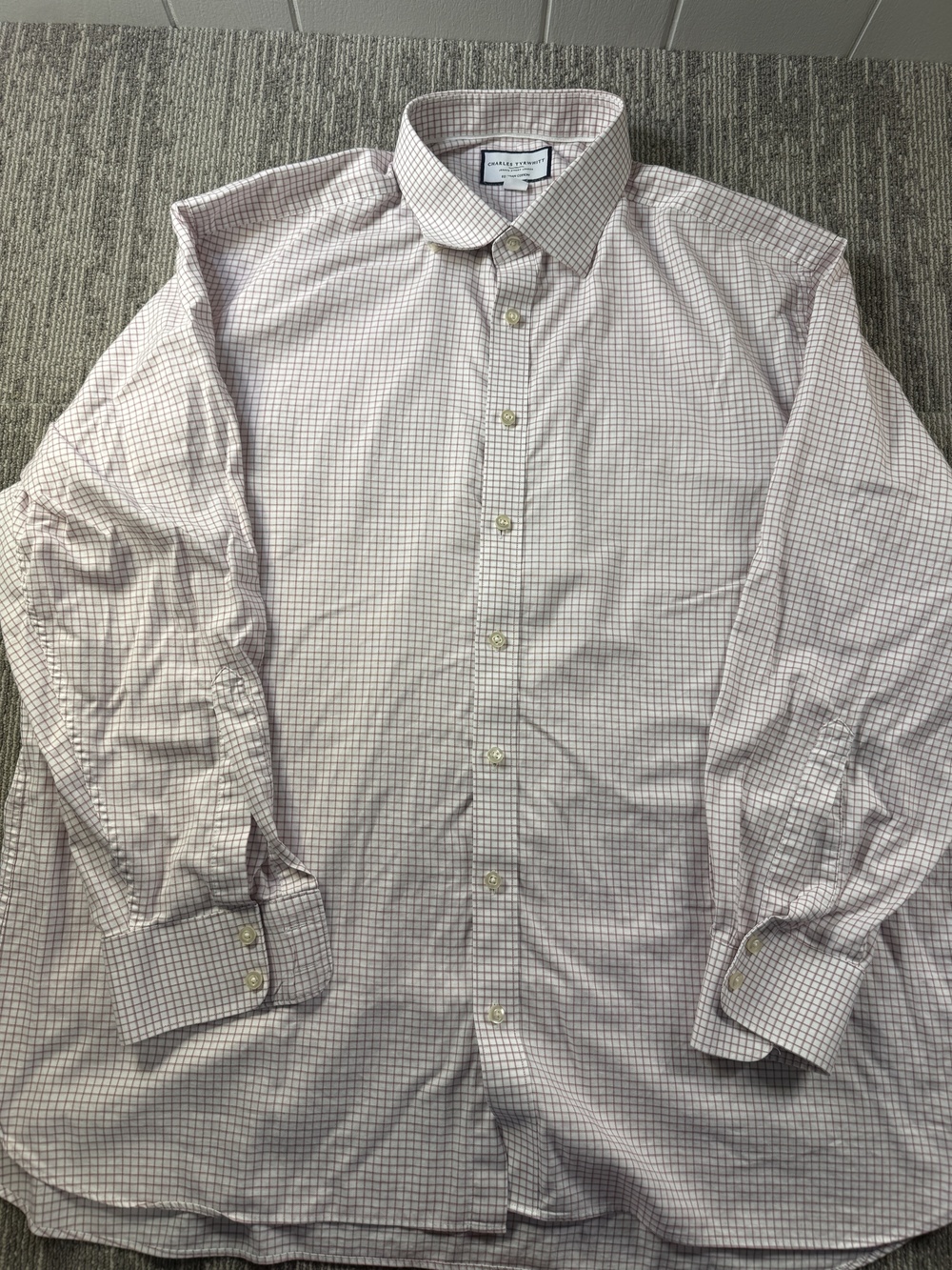 Charles Tyrwhitt Dress Shirt Mens 18 White Check Classic Egyptian Cotton LS